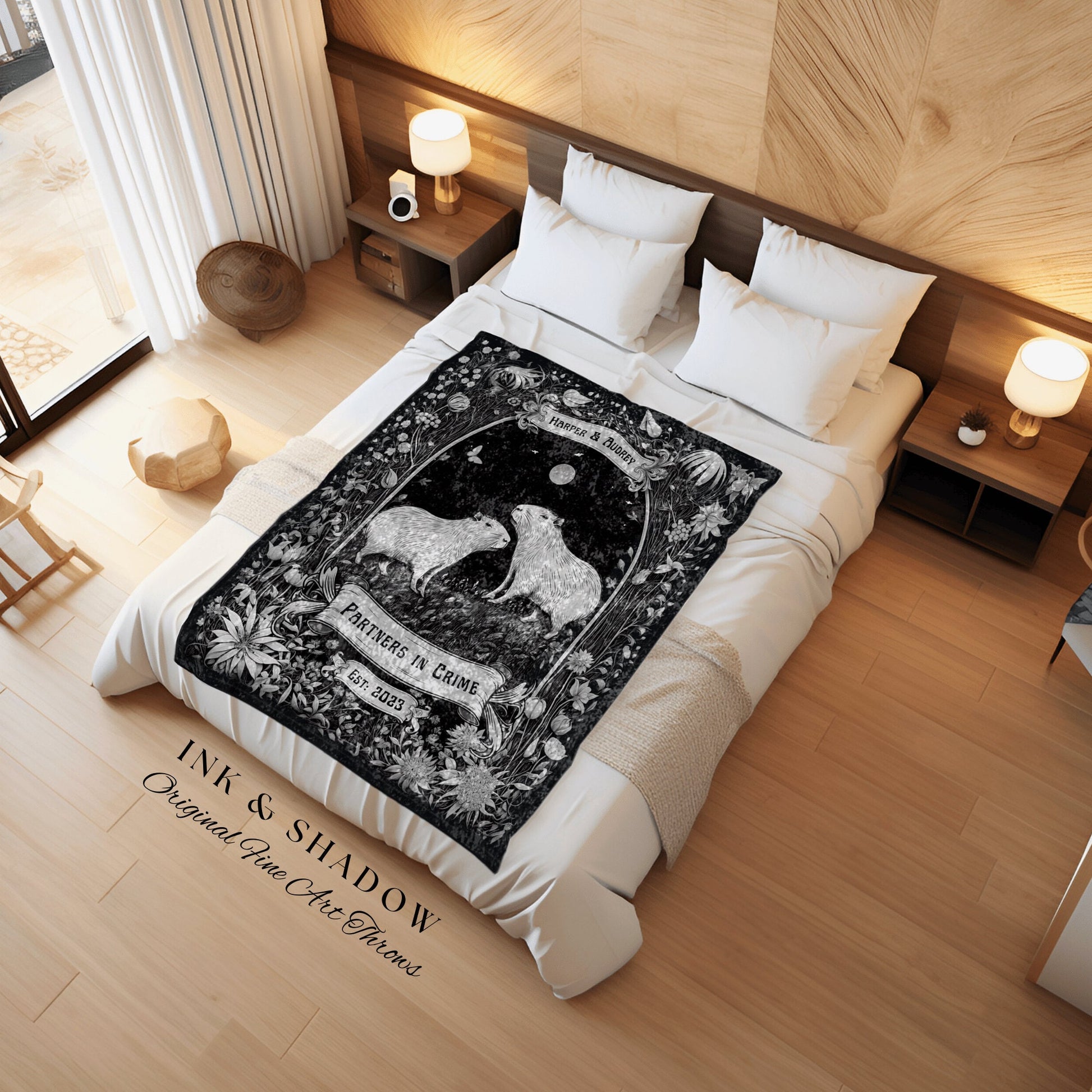 Partners in Crime BFF Blanket Woven | Personalized Tapestry Custom Name Gift Bestie Blanket Capybara Tapestry Personalized BFF Personalized