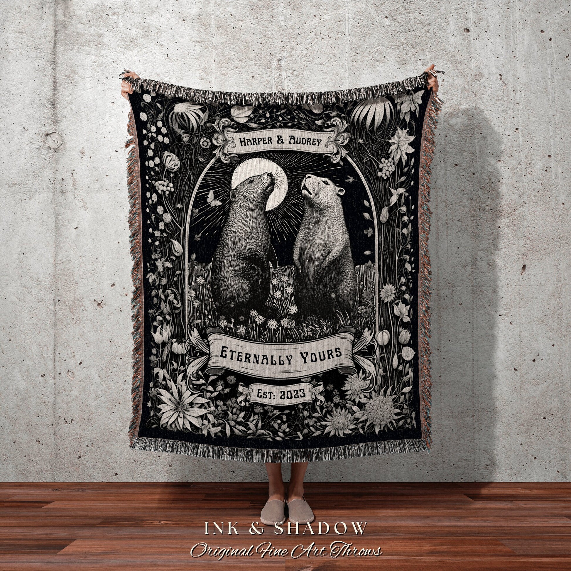 Eternally Yours Custom Woven Throw | Personalized I Love You Custom Name Gift Romantic Valentine His & Hers Blanket Capybara Tapestry Woven