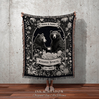 Kindred Spirits Custom Name Blanket | Anniversary Custom Bear Couple Woven Throw Cute Bear Blanket Outdoorsy Couple Anniversary Gift Custom