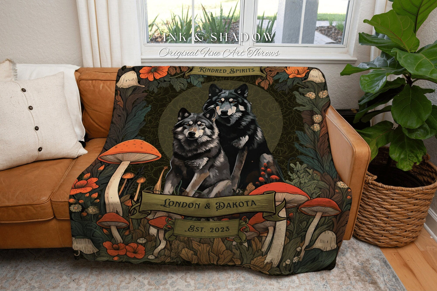 Adventure Couple Wolf Blanket Outdoorsy Couple Anniversary Gift Custom Wolf Blanket Cottagecore Wedding Couple Gift Dark Cottagecore Decor