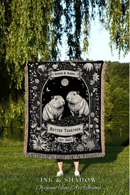 Couple Anniversary Custom Throw | Personalized I Love You Custom Name Gift Romantic Valentine His & Hers Blanket Capybara Tapestry Woven |