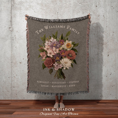 Birth Flower Bouquet Blanket Custom Family Names Gift for Family Birth Flower Garden Woven Throw Blanket Gift from Grandkids Nana's Garden