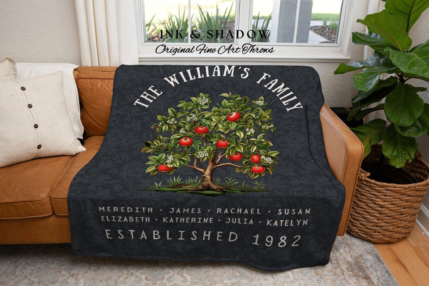 Apple Tree Custom Family Blanket | Family Tree Wall Art Blanket Custom Family Gift Sentimental Gift for Mom Personalized Family Name Gift |