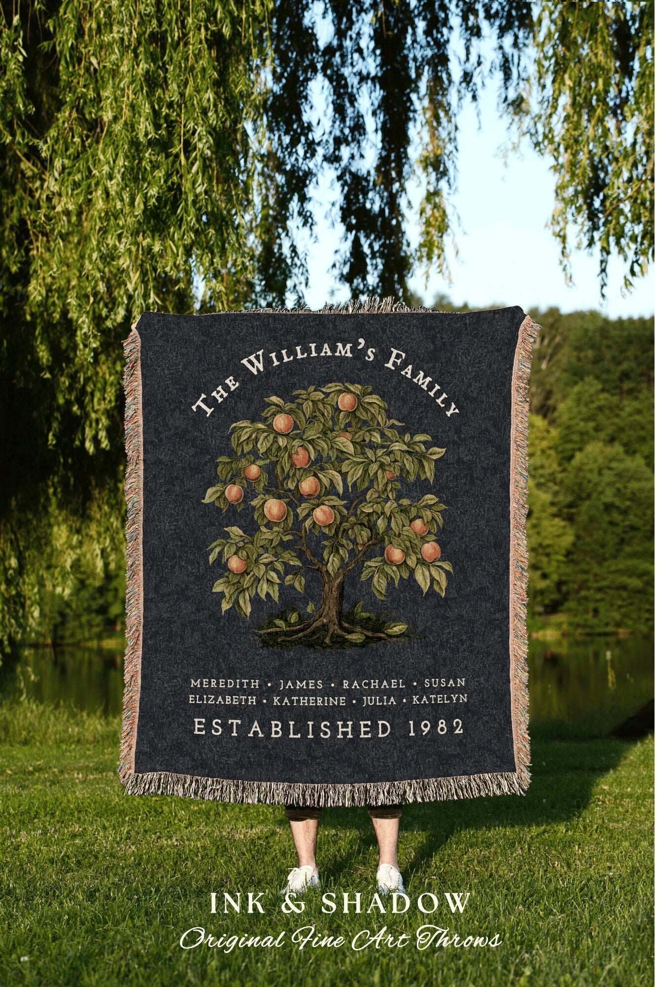 Peach Tree Family Name Blanket | Customized Family Tree Blanket Custom Family Gift Sentimental Gift for Mom Personalized Family Name Gift |