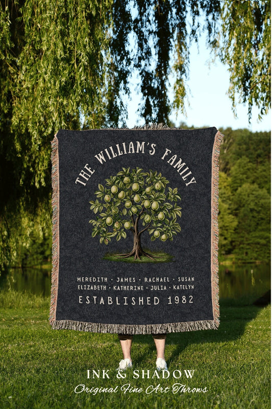 Farmhouse Family Tree Blanket | Customized Family Tree Blanket Custom Family Gift Sentimental Gift for Mom Personalized Family Name Tapestry