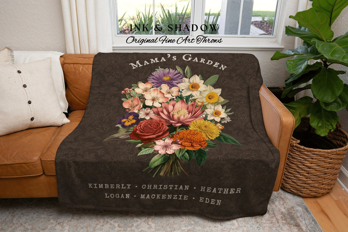 Mama's Garden Bouquet Blanket | Custom Birth Flower Bouquet Personalized Family Birth Month Flower Blanket Sentimental Gift Custom Mom Gift