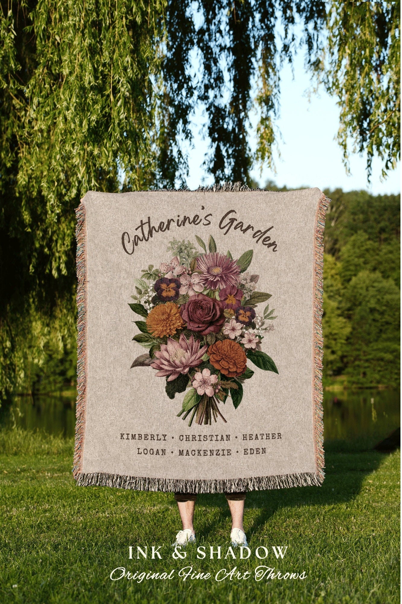 Birth Month Flower Bouquet Custom | Family Birth Flower Bouquet Personalized Birth Month Flower Blanket Sentimental Gift for Mom Meaningful