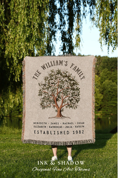 Magnolia Tree Family Name Blanket | Customized Family Tree Blanket Custom Family Gift Sentimental Gift for Mom Personalized Family Name Gift