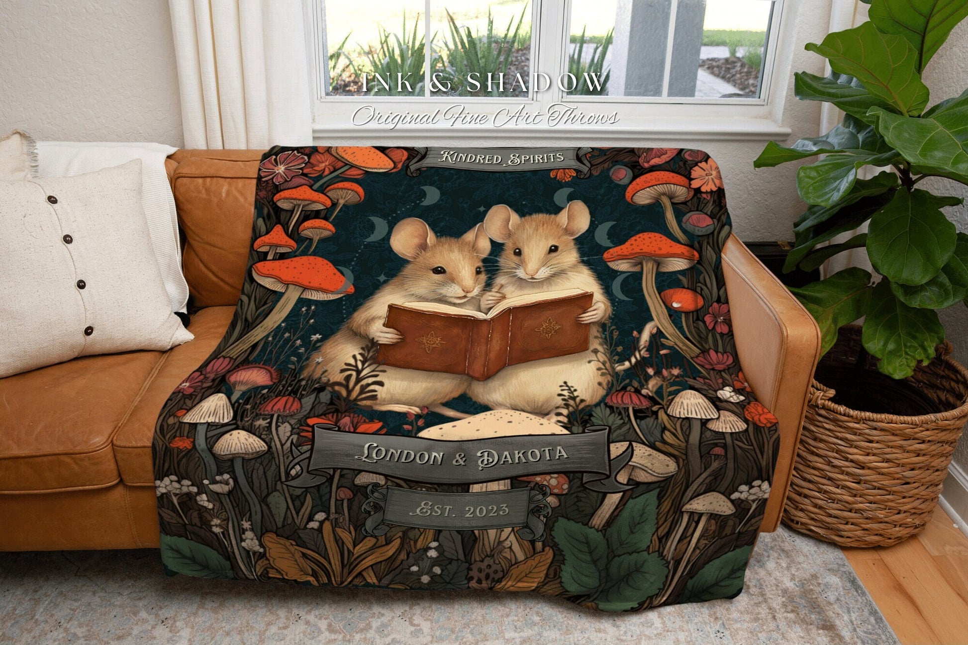 Kindred Spirits Blanket Woven | Best Friend Mice Blanket Personalized Reading Blanket Cute BFF Gift Personalized Best Friend Custom Blanket