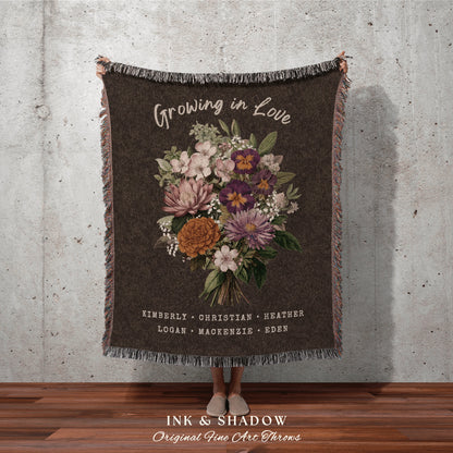 Vintage Custom Birth Flower Bouquet Blanket Personalized Family Keepsake Gift for Mom Garden Birth Flowers Grandmas Garden Throw Family Gift