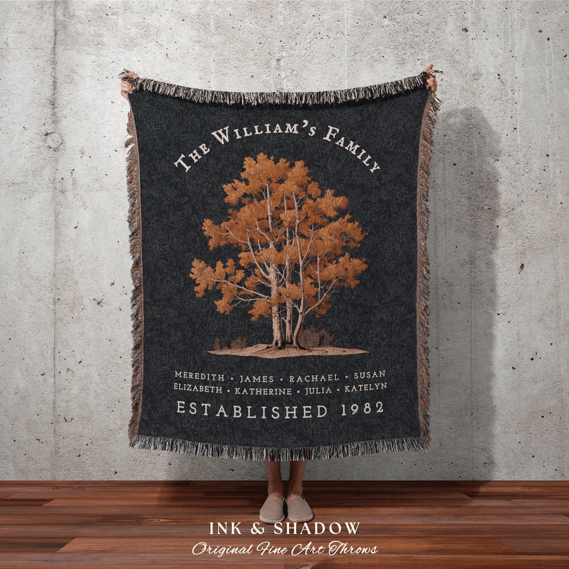 Custom Family Name Blanket Woven | Family Tree Wall Art Blanket Custom Family Gift Sentimental Gift for Mom Personalized Heritage Blanket |