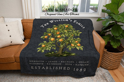 Peach Tree Family Name Blanket | Customized Family Tree Blanket Custom Family Gift Sentimental Gift for Mom Personalized Family Name Gift |