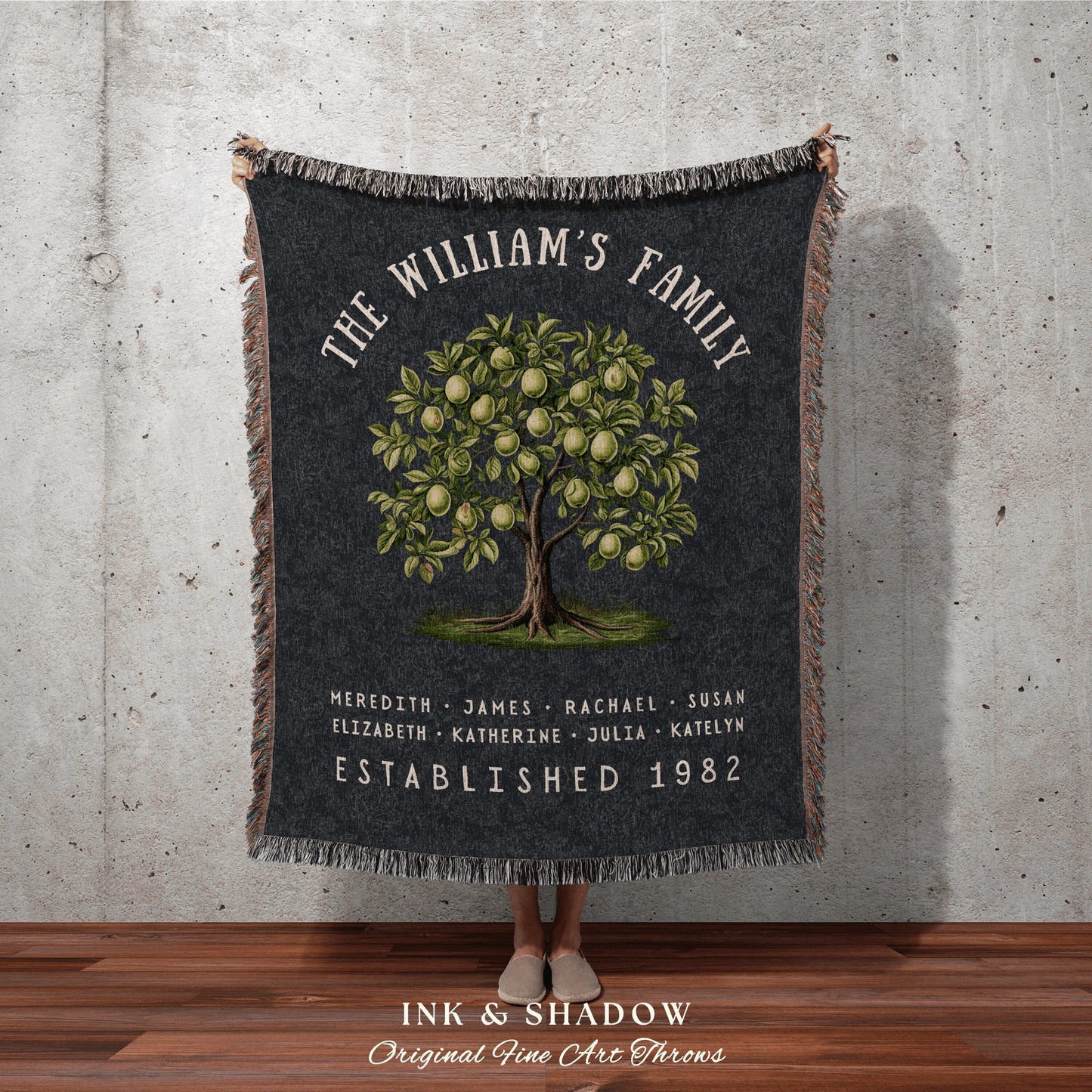 Farmhouse Family Tree Blanket | Customized Family Tree Blanket Custom Family Gift Sentimental Gift for Mom Personalized Family Name Tapestry