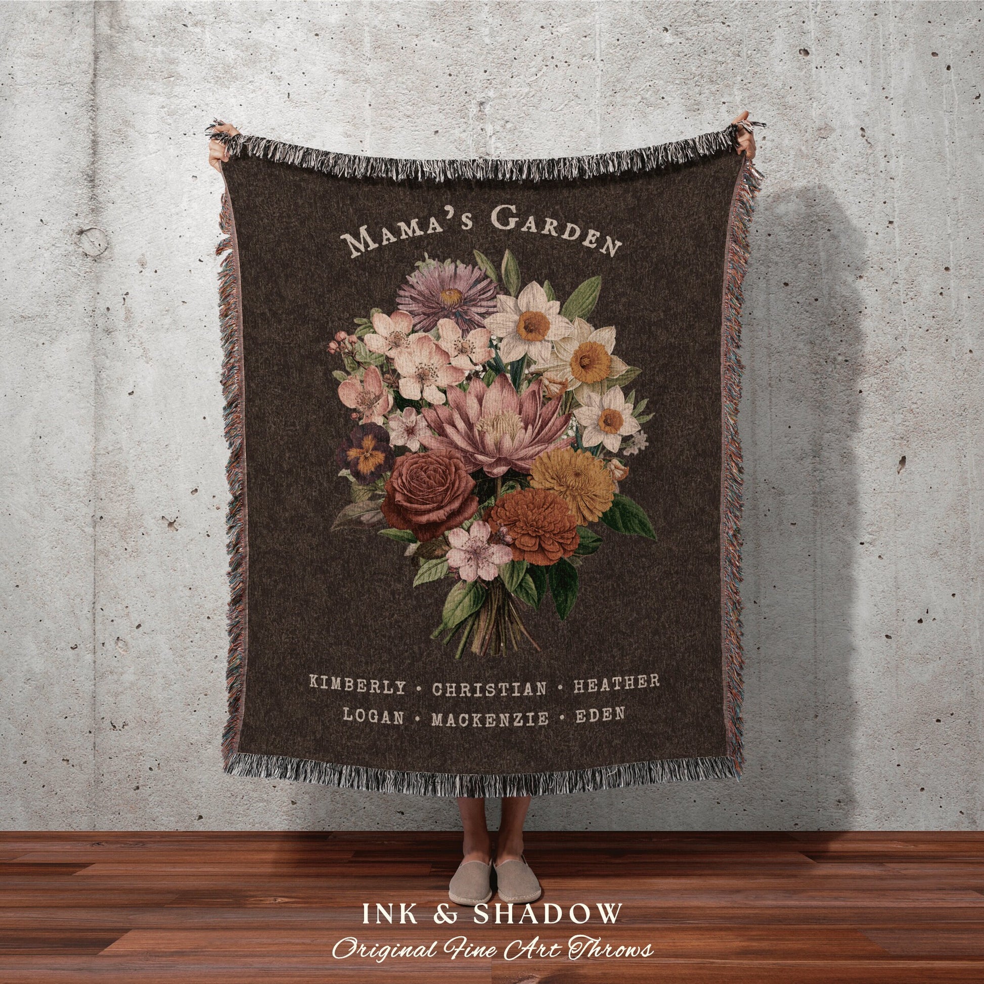 Mama's Garden Bouquet Blanket | Custom Birth Flower Bouquet Personalized Family Birth Month Flower Blanket Sentimental Gift Custom Mom Gift