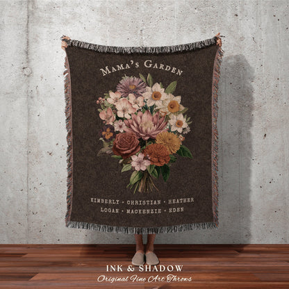 Mama's Garden Bouquet Blanket | Custom Birth Flower Bouquet Personalized Family Birth Month Flower Blanket Sentimental Gift Custom Mom Gift