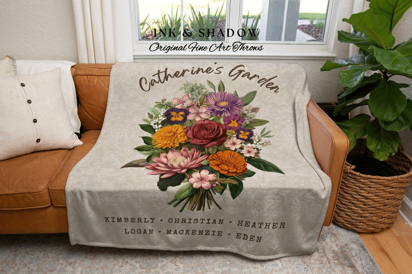 Birth Month Flower Bouquet Custom | Family Birth Flower Bouquet Personalized Birth Month Flower Blanket Sentimental Gift for Mom Meaningful