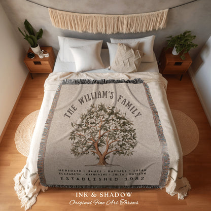 Magnolia Tree Family Name Blanket | Customized Family Tree Blanket Custom Family Gift Sentimental Gift for Mom Personalized Family Name Gift