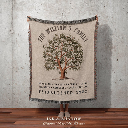 Magnolia Tree Family Name Blanket | Customized Family Tree Blanket Custom Family Gift Sentimental Gift for Mom Personalized Family Name Gift