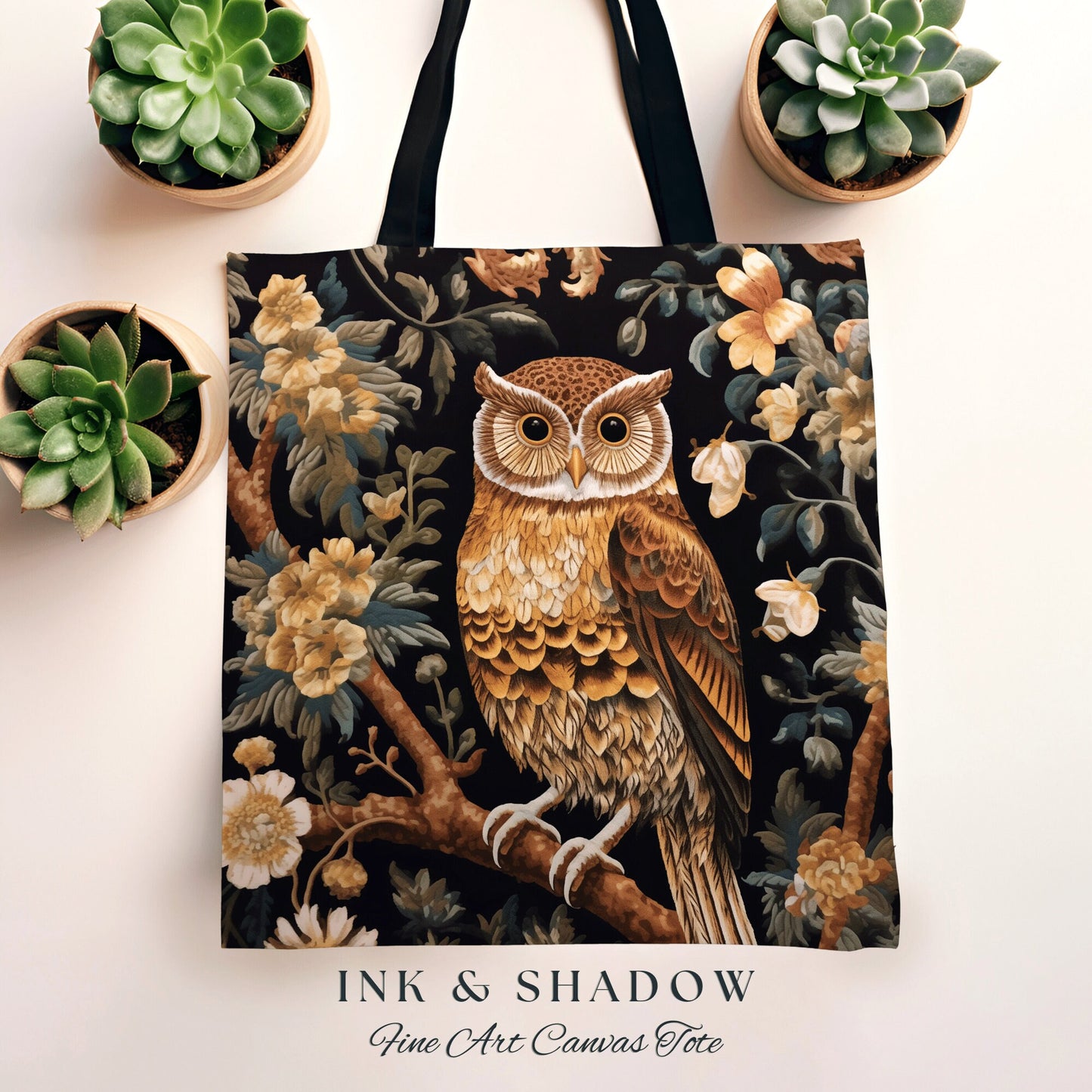 Owl Tapestry Tote Woven Bag | William Morris Inspired Tote Bag Aesthetic Botanical Tapestry Tote Woven Victorian Fairy Core Owl Tote Boho |