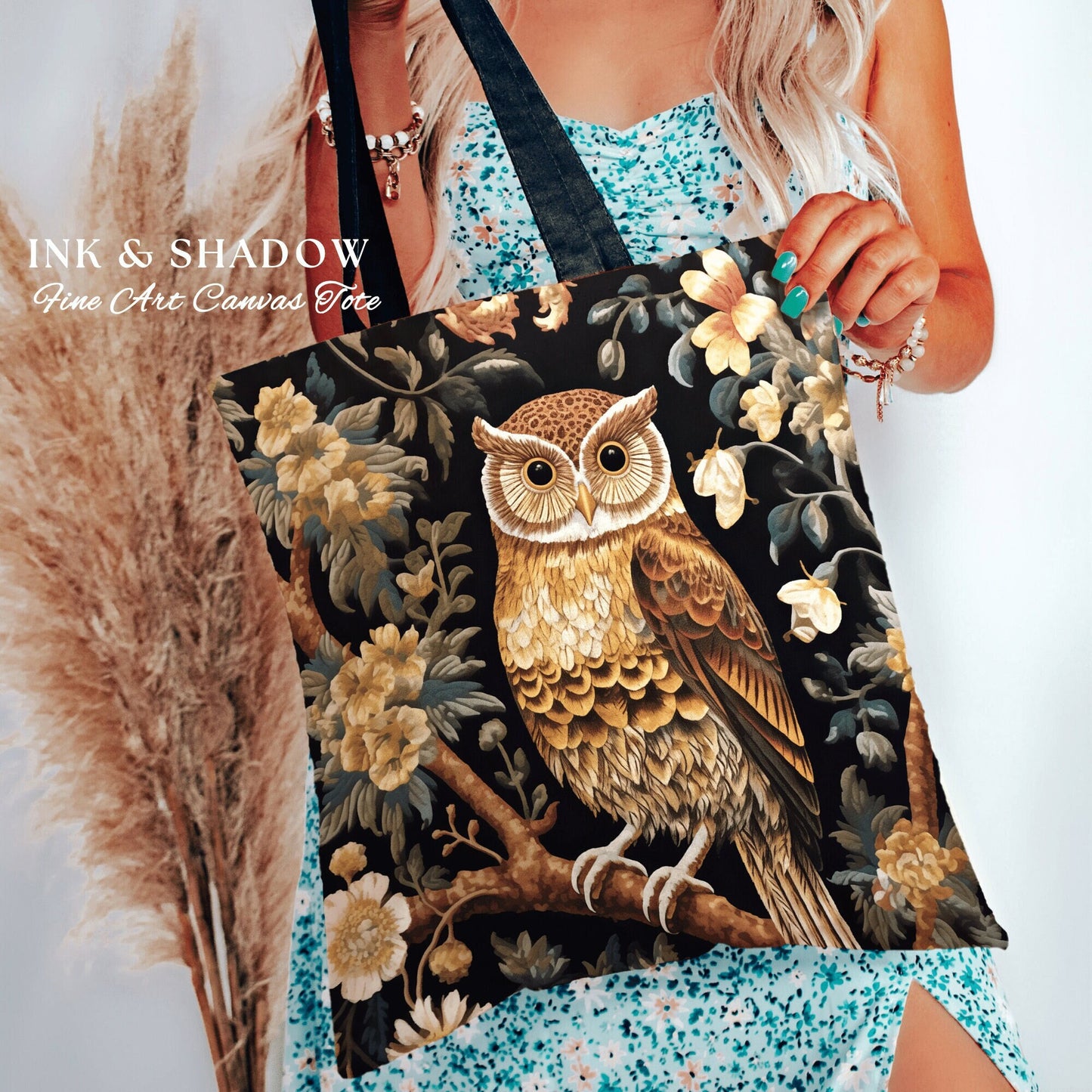 Owl Tapestry Tote Woven Bag | William Morris Inspired Tote Bag Aesthetic Botanical Tapestry Tote Woven Victorian Fairy Core Owl Tote Boho |