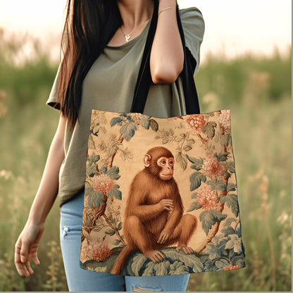 Grunge Fairycore Monkey Tote Woven Victorian Gothic Floral Tapestry Tote Vintage Aesthetic Botanical Monkey Bag Soft Cottagecore Gifts