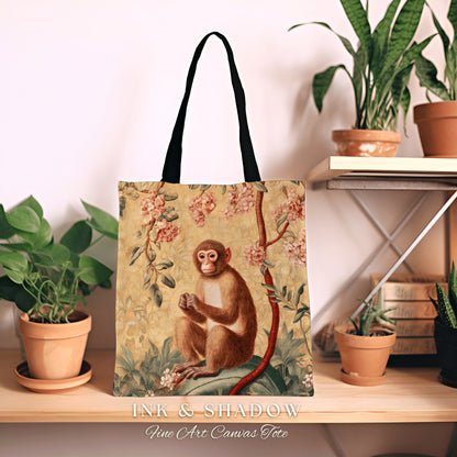 Victorian Gothic Monkey Tapestry Tote | William Morris Inspired Tote Bag Aesthetic Mystical Tapestry Bag Woven Victorian Fairycore Folklore