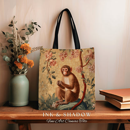 Victorian Gothic Monkey Tapestry Tote | William Morris Inspired Tote Bag Aesthetic Mystical Tapestry Bag Woven Victorian Fairycore Folklore