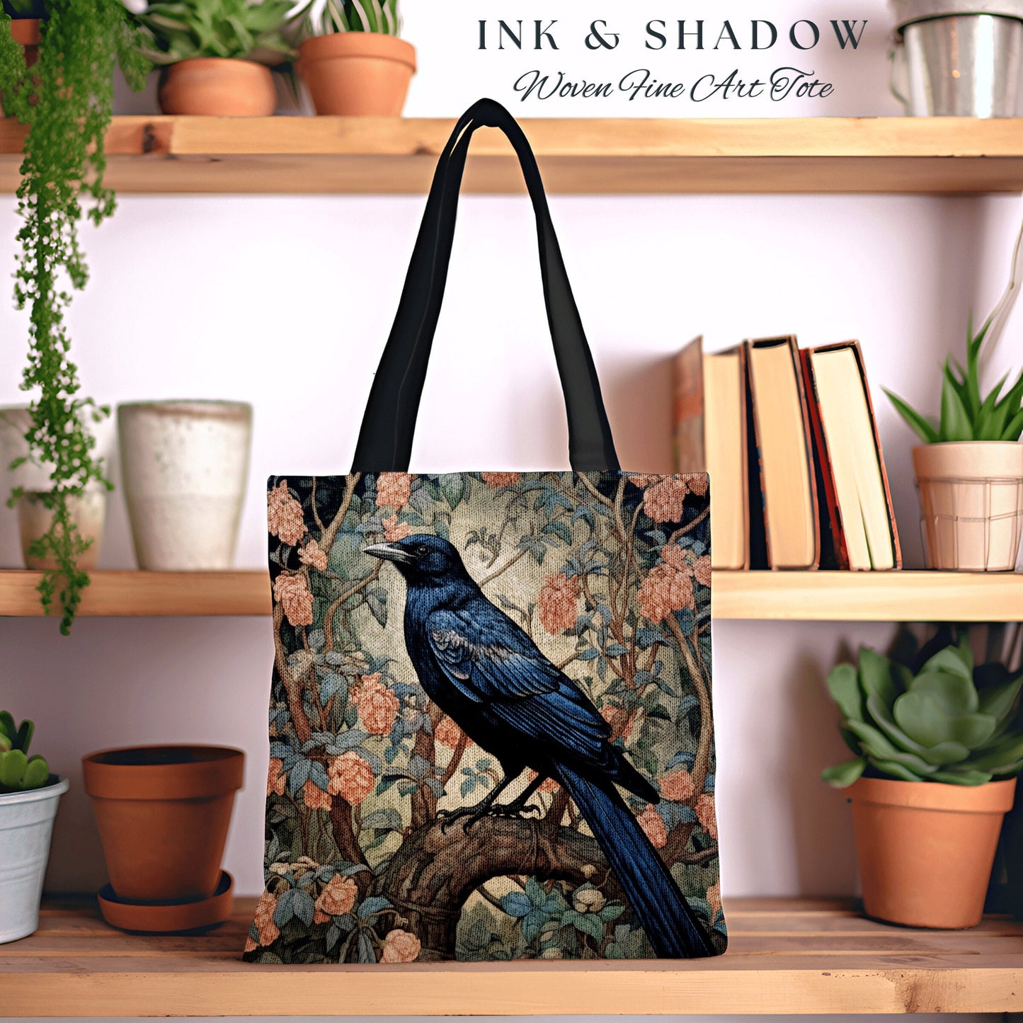 Crowcore Gothic Tote Bag | William Morris Inspired Raven Tote Bag Crow Core Satchel Maximalist Tapestry Tote Woven Witchy Fairy Aesthetic |