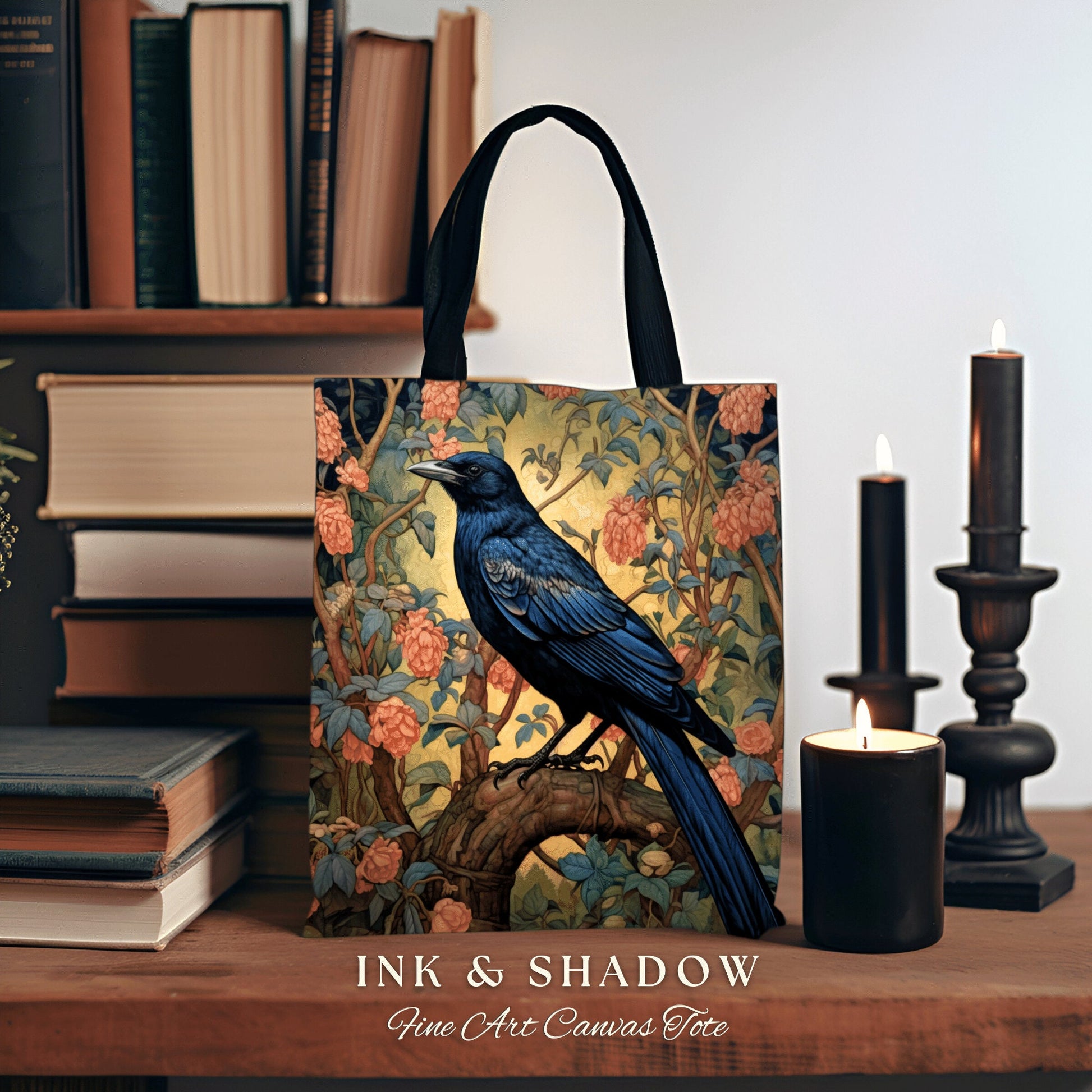 Crowcore Gothic Tote Bag | William Morris Inspired Raven Tote Bag Crow Core Satchel Maximalist Tapestry Tote Woven Witchy Fairy Aesthetic |