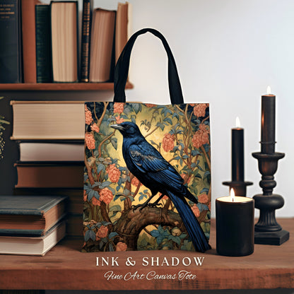 Crowcore Gothic Tote Bag | William Morris Inspired Raven Tote Bag Crow Core Satchel Maximalist Tapestry Tote Woven Witchy Fairy Aesthetic |