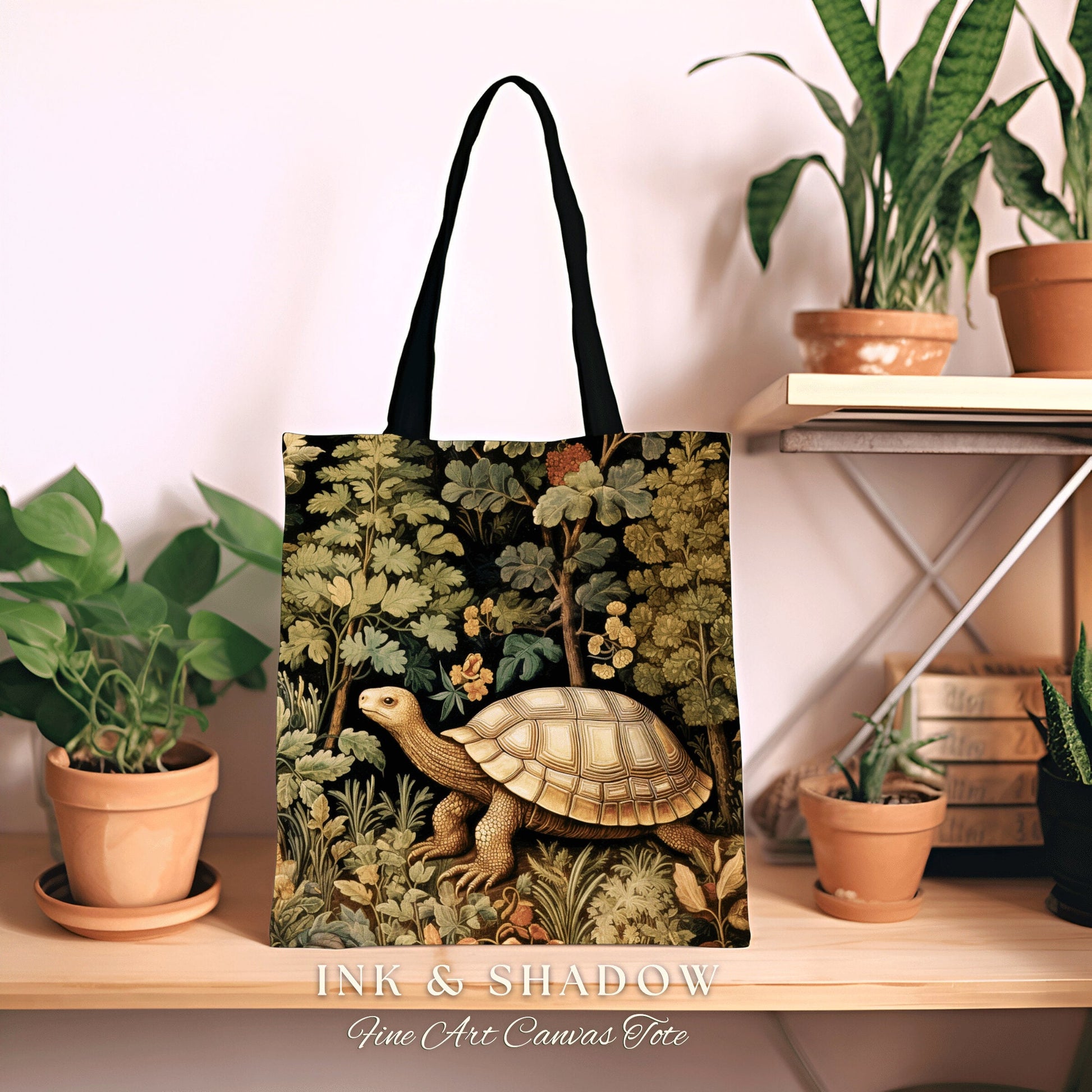 Gothic Botanical Woven Tote | William Morris Inspired Tote Bag Aesthetic Mystical Tapestry Bag Woven Victorian Fairycore Tortoise Satchel |