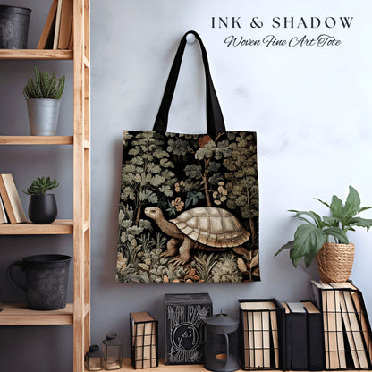 Gothic Botanical Woven Tote | William Morris Inspired Tote Bag Aesthetic Mystical Tapestry Bag Woven Victorian Fairycore Tortoise Satchel |