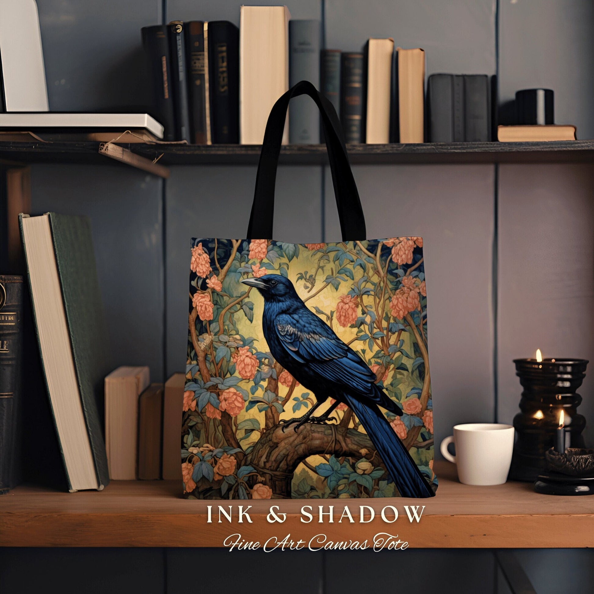 Crowcore Gothic Tote Bag | William Morris Inspired Raven Tote Bag Crow Core Satchel Maximalist Tapestry Tote Woven Witchy Fairy Aesthetic |