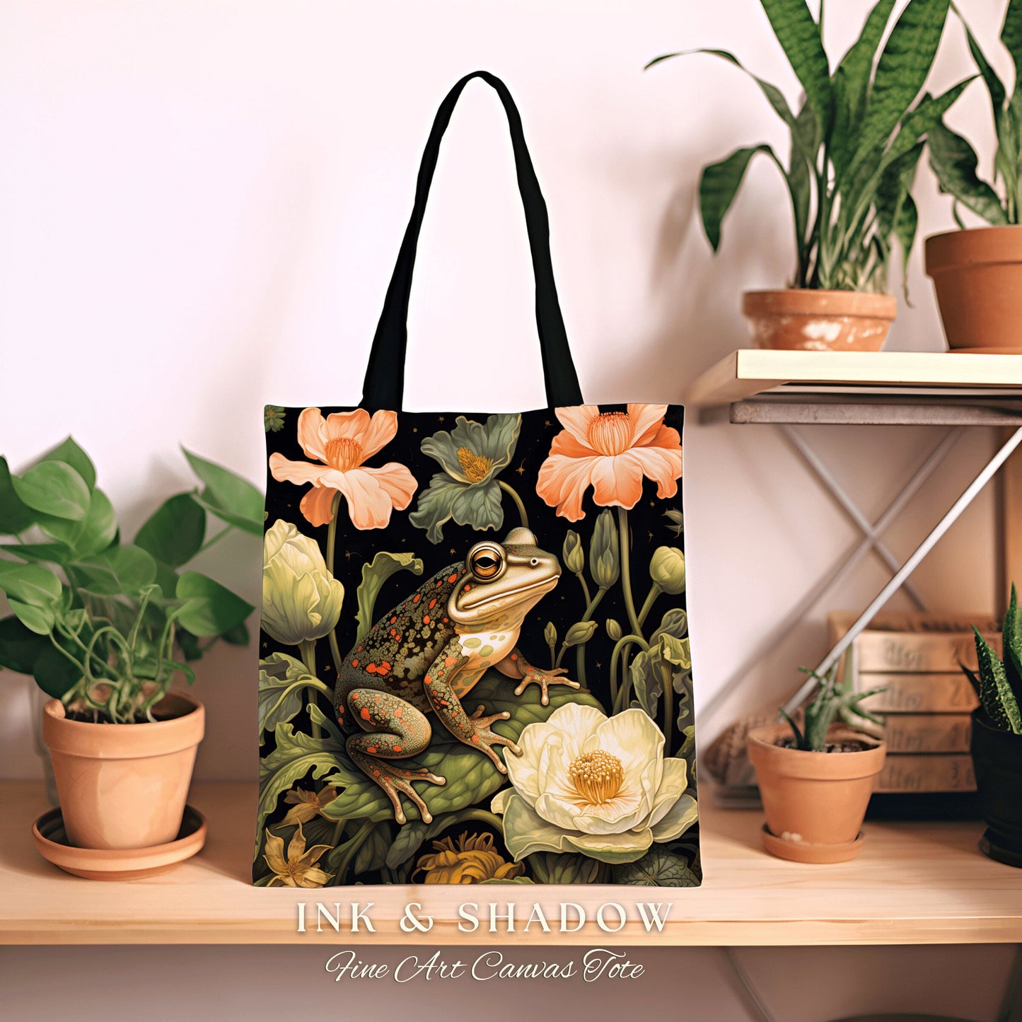 Pastel Floral Frog Bag Woven | Fairy Core Bag William Morris Inspired Tote Bag Aesthetic Mystical Tapestry Bag Woven Victorian Gothic Tote |