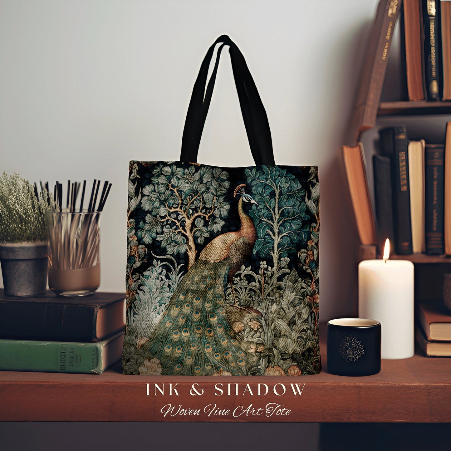 Medieval Peacock Whimsical Tote | William Morris Inspired Tote Bag Forestcore Satchel Maximalist Tapestry Tote Botanical Fairy Grunge Tote |