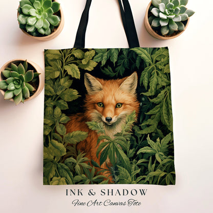 Fox Tote Dark Botanical | Dark Academia William Morris Inspired Tote Bag Aesthetic Medieval Tapestry Bag Woven Victorian Fairycore Fox Tote