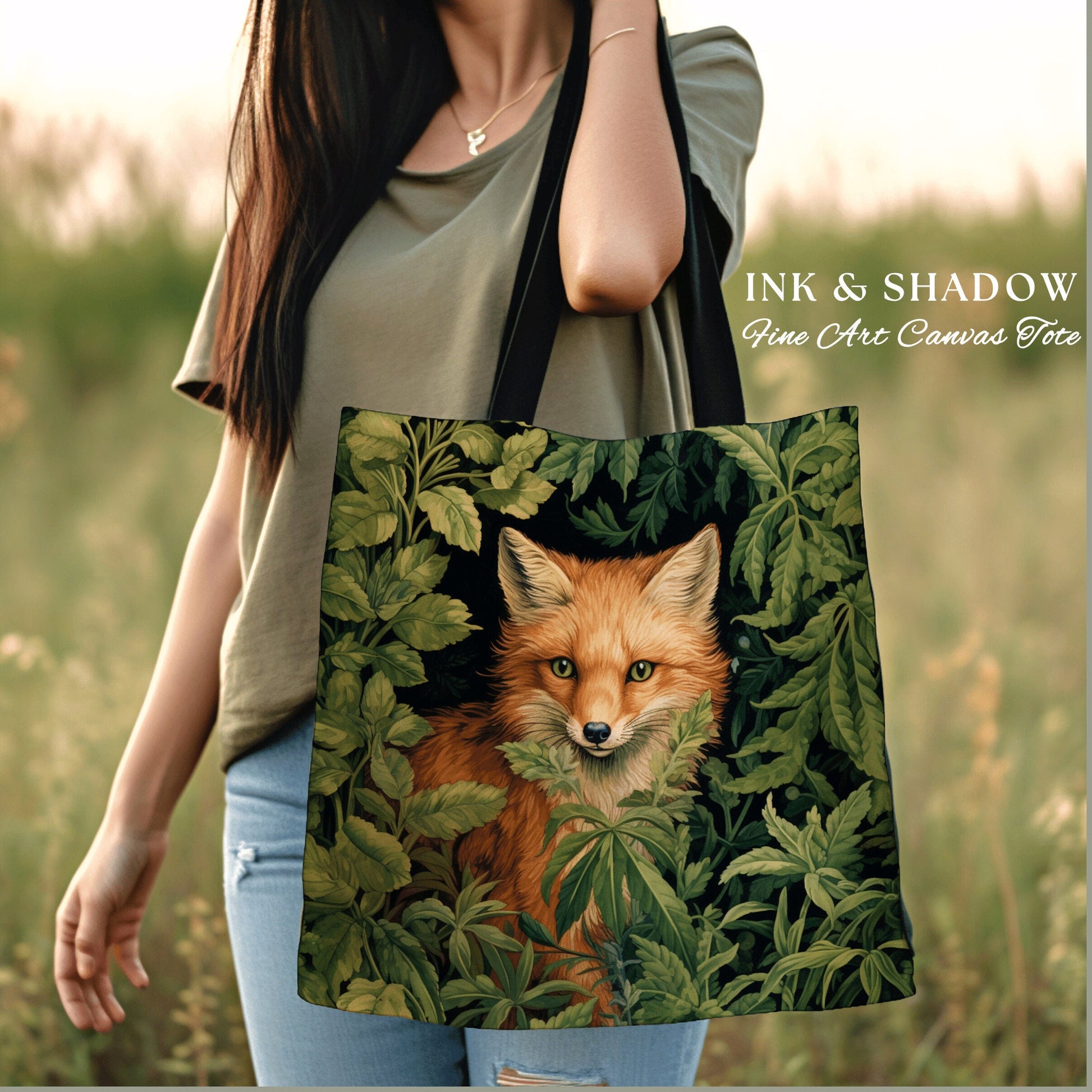 Fox Tote Dark Botanical | Dark Academia William Morris Inspired Tote Bag Aesthetic Medieval Tapestry Bag Woven Victorian Fairycore Fox Tote