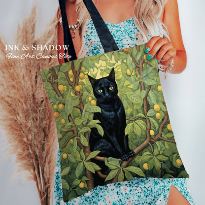 Gothic Everyday Bag Back Cat | Dark Academia William Morris Inspired Tote Bag Dark Academia Cat Lover Tapestry Bag Woven Victorian Cat Tote