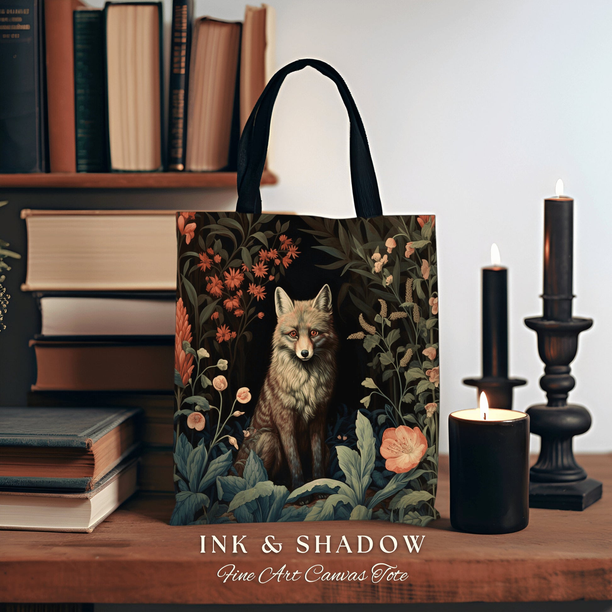 Medieval Fox Tote Bag Gothic | Dark Academia William Morris Inspired Tote Bag Aesthetic Medieval Woven Tapestry Bag Victorian Fox Tote Bag |