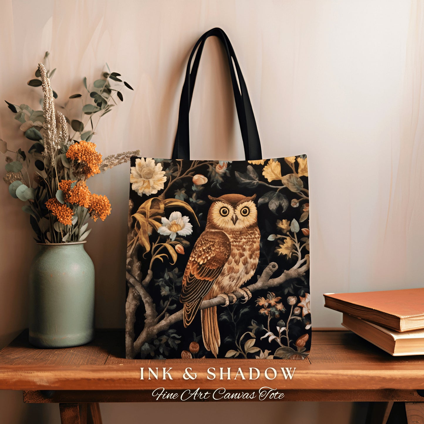 Folk Art Owl Tote Bag Forestcore | Whimsical William Morris Inspired Tote Bag Aesthetic Goth Tapestry Tote Woven Victorian Fairy Core Owl |