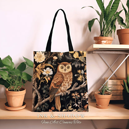 Folk Art Owl Tote Bag Forestcore | Whimsical William Morris Inspired Tote Bag Aesthetic Goth Tapestry Tote Woven Victorian Fairy Core Owl |