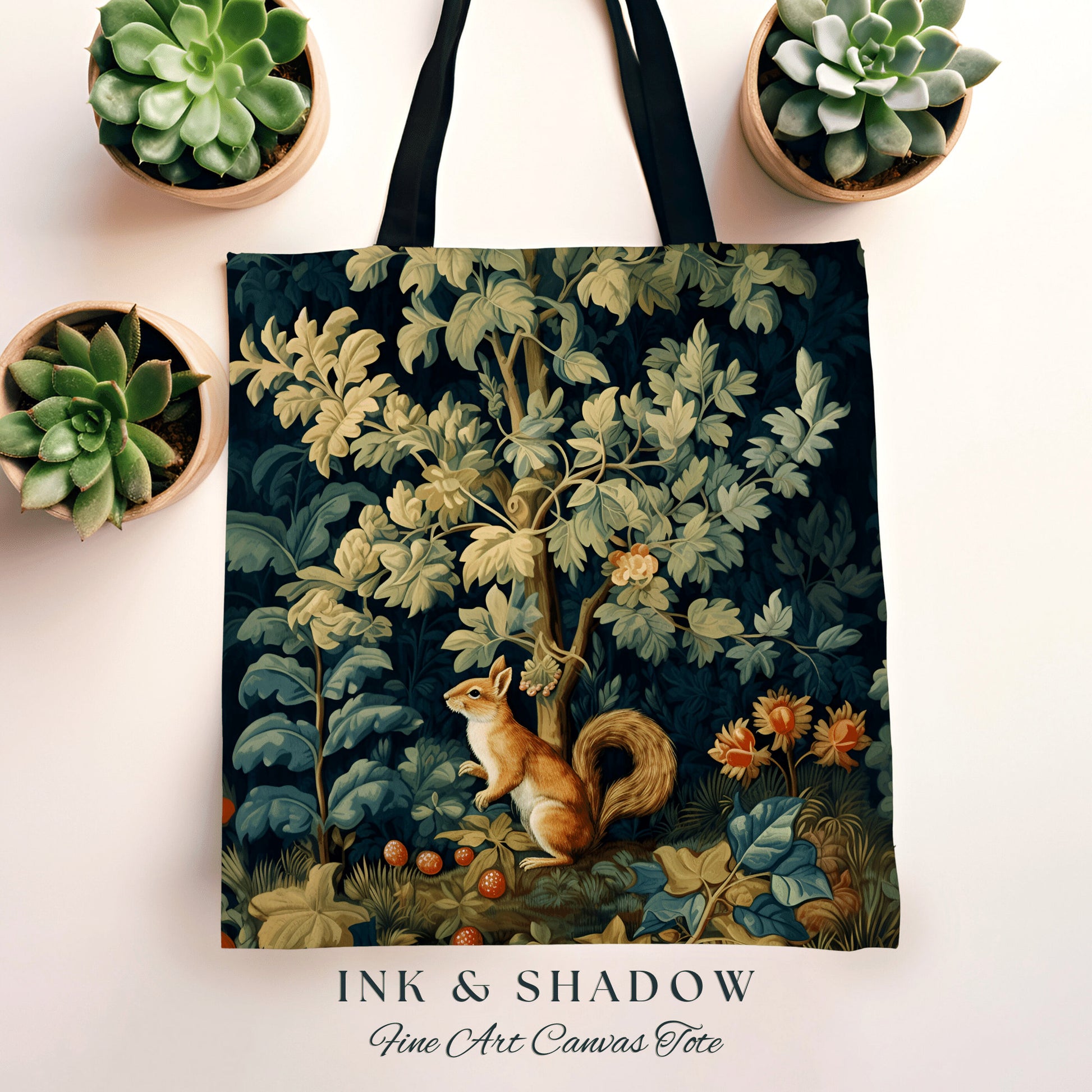 Forestcore Botanical Squirrel Wildlife Art Tote Bag Morris Aesthetic Woodland Tapestry Woven Tote Bag Inspired Tote Bag Animal Lovers Gift