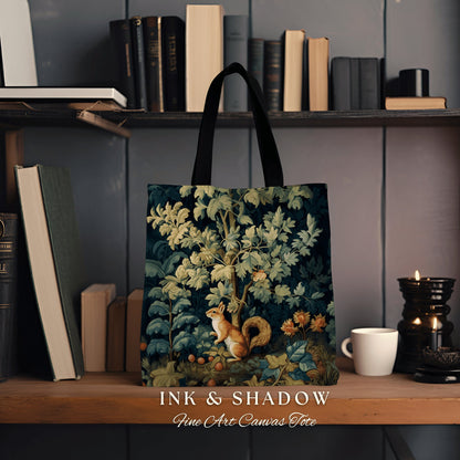 Forestcore Botanical Squirrel Wildlife Art Tote Bag Morris Aesthetic Woodland Tapestry Woven Tote Bag Inspired Tote Bag Animal Lovers Gift