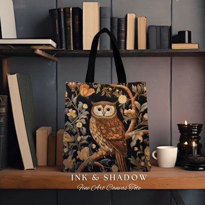 Bookish Owl Tote Bag | Whimsical William Morris Inspired Shoulderbag Aesthetic Gothic Tapestry Tote Woven Victorian Fairy Core Owl Gift |