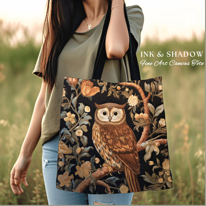 Bookish Owl Tote Bag | Whimsical William Morris Inspired Shoulderbag Aesthetic Gothic Tapestry Tote Woven Victorian Fairy Core Owl Gift |