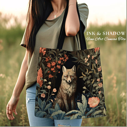 Medieval Fox Tote Bag Gothic | Dark Academia William Morris Inspired Tote Bag Aesthetic Medieval Woven Tapestry Bag Victorian Fox Tote Bag |