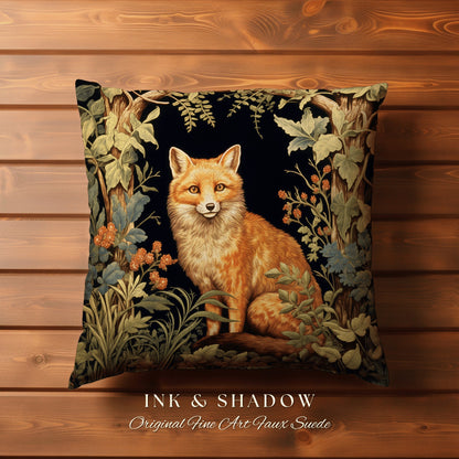 Morris Fox Woven Throw Pillow | Dark Academia William Morris Inspired Pillow Aesthetic Medieval Woven Pillow Victorian Gothic Fox Home Decor