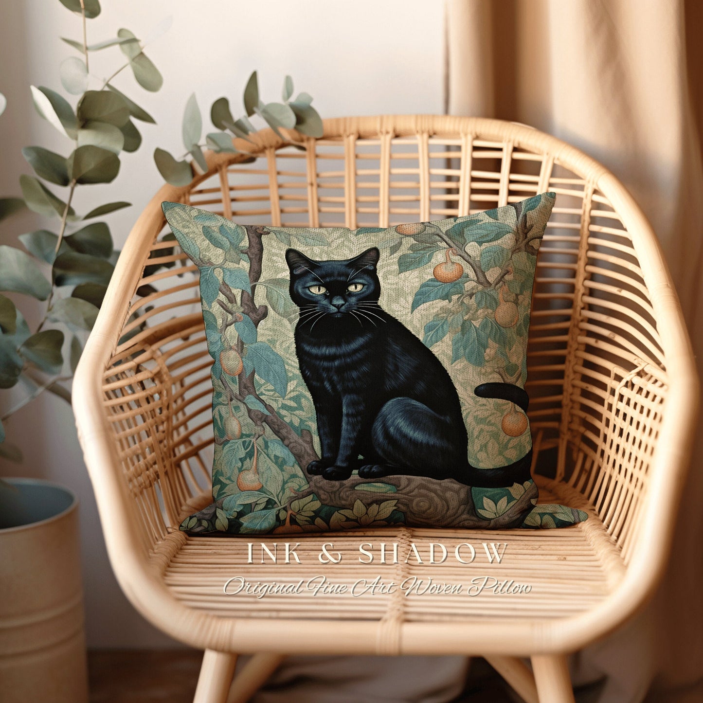 Back Cat Woven Pillow Gothic | Dark Academia William Morris Inspired Decor Dark Academia Cat Person Gift Tapestry Bag Woven Victorian Cat |