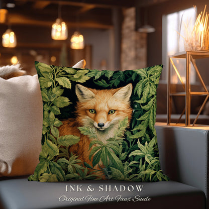 Gothic Fox Pillow Woven Botanical | Dark Academia William Morris Inspired Pillow Aesthetic Medieval Woven Pillow Victorian Gothic Fox Decor