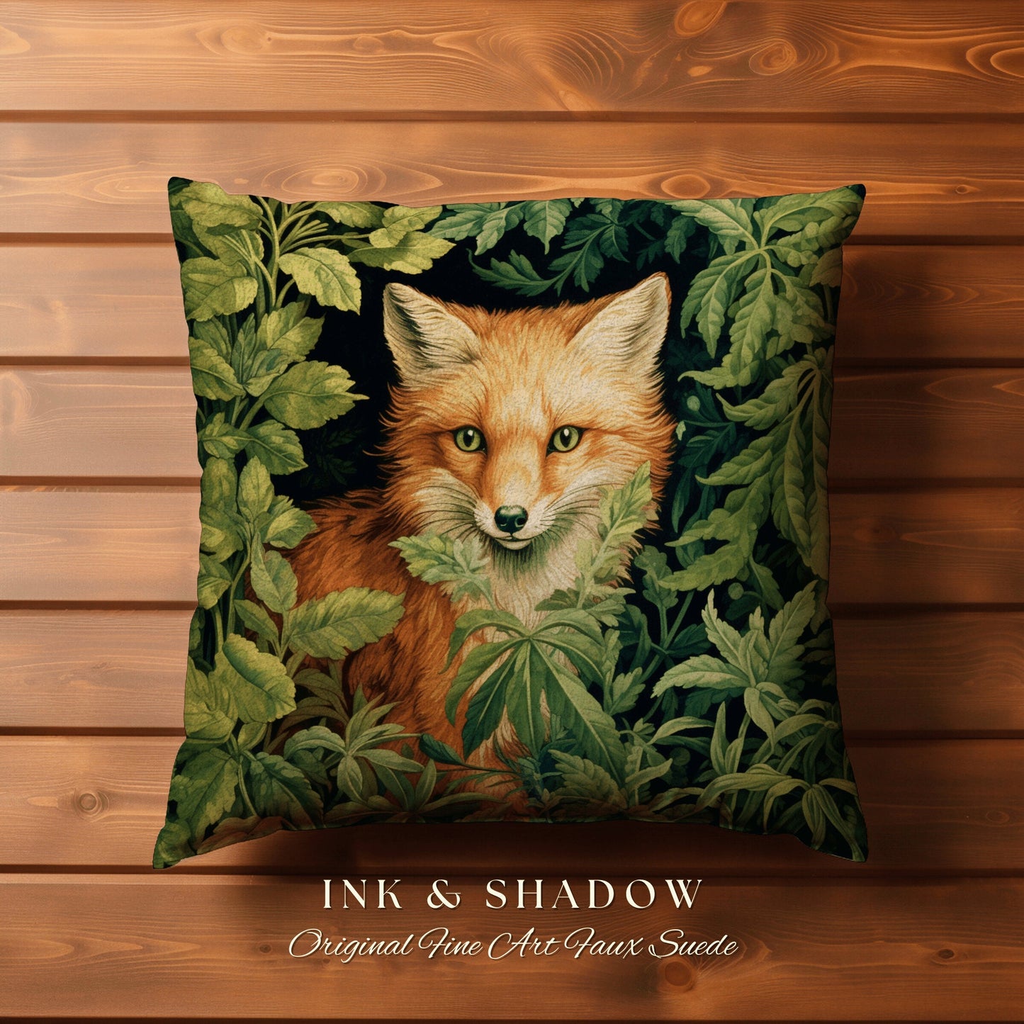 Gothic Fox Pillow Woven Botanical | Dark Academia William Morris Inspired Pillow Aesthetic Medieval Woven Pillow Victorian Gothic Fox Decor